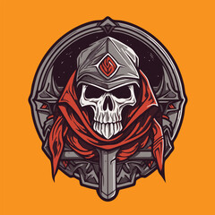 Gothic warrior skull with red bandana, vector illustration