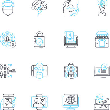 Web optimization linear icons set. search, ranking, traffic, algorithm, metadata, optimization, keywords line vector and concept signs. analytics,crawl,index outline illustrations