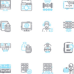 Cloud communication linear icons set. Cloud, Communication, Collaboration, Integration, Efficiency, Connectivity, Security line vector and concept signs. Productivity,Mobility,Scalability outline