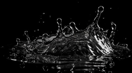 splashes of water on a black background. monochrome photo.generative ai