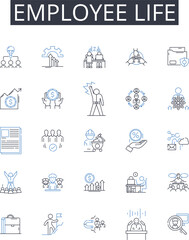 Employee life line icons collection. Job security, Workspace wellness, Career milests, Work culture, Staff relations, Labor conditions, Human capital vector and linear illustration. Professional