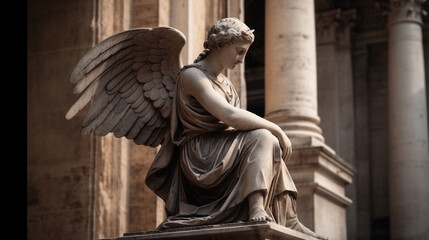 Fototapeta premium Statue of an angel on the stairs of St. Stephen's Basilica in Budapest, Hungary.generative ai