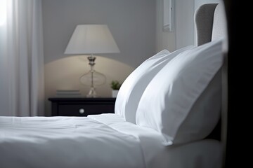 cozy and comfortable bedroom with a white bed and pillows. Generative AI