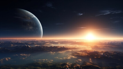 Fototapeta na wymiar Sunset over planet Earth 3D rendering elements of this image furnished by NASA.generative ai