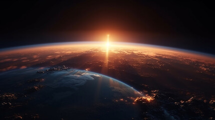 Sunset over planet Earth 3D rendering elements of this image furnished by NASA.generative ai