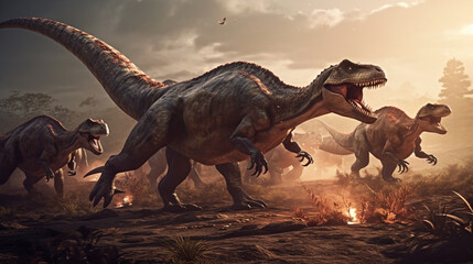 Dinosaur in a prehistoric environment.generative ai - obrazy, fototapety, plakaty