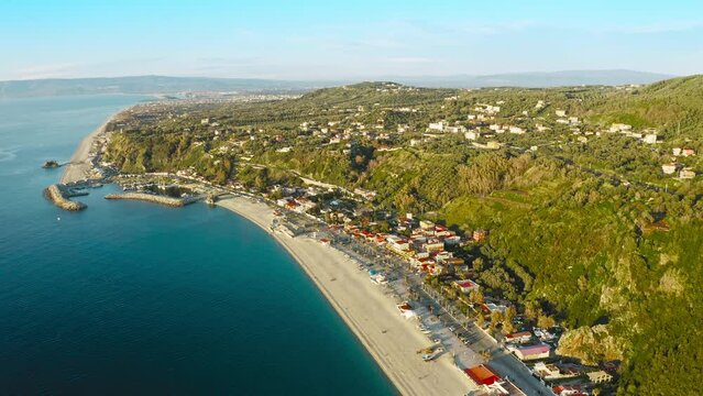 Calabria Tirrenian Mediterranean sea coast aerial of Palmi beach