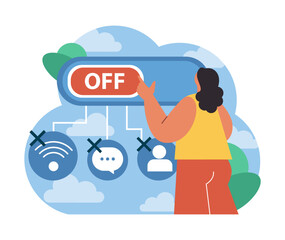 Retreat practice for body and mind wellness. Female character