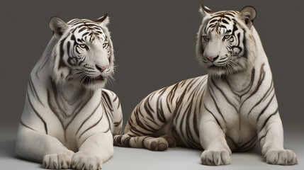 Naklejka premium Two white tigers isolated on a white background.generative ai
