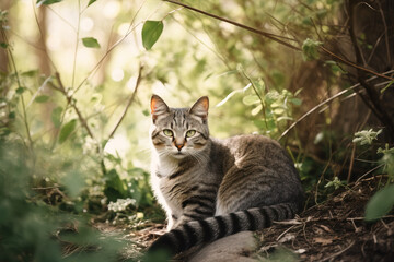 Fototapeta na wymiar Domestic cat in nature. Created using Generative AI technology.