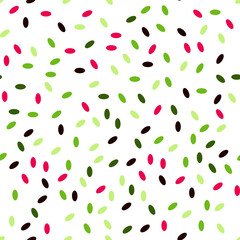 Multicolored seamless pattern with oval spots on a white background. Decorative pattern in abstract style with watermelon seeds. Design for textile, fabric, wallpaper. Multicolored oval dots.