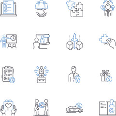 Competitive analysis line icons collection. Rivalry, Comparison, Benchmarking, Oppnts, Assessment, Evaluation, Differentiation vector and linear illustration. Market share,Strengths,Weaknesses outline