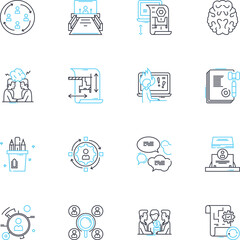 Happy pleased linear icons set. Joyful, Grateful, Ecstatic, Content, Elated, Radiant, Thrilled line vector and concept signs. Cheerful,Blissful,Overjoyed outline illustrations