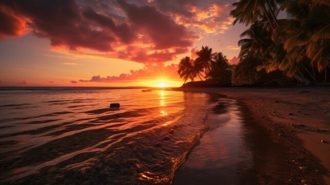 A captivating image of a tranquil Samoan sunset beach on independence day. Generative AI
