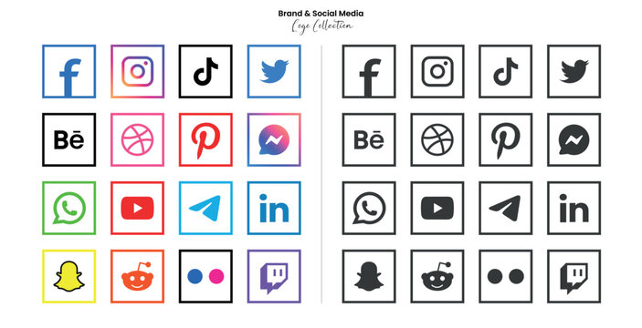 Popular social network symbols, social media logo icons collection