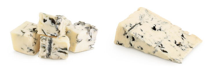 Blue cheese gorgonzola isolated on white background with full depth of field.