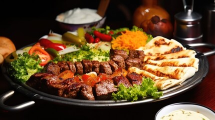 Fototapeta premium A platter of Kebab a Middle Eastern dish. Generative AI