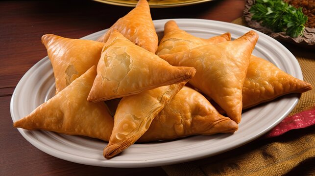 A plate of Somali Samosa pastries filled with meat. Generative AI
