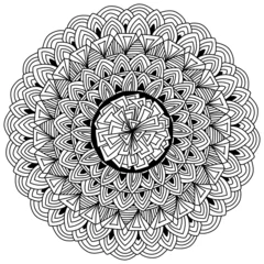 Fotobehang Mandala with square and triangular motifs, meditative dood coloring page for creativity © SunnyColoring