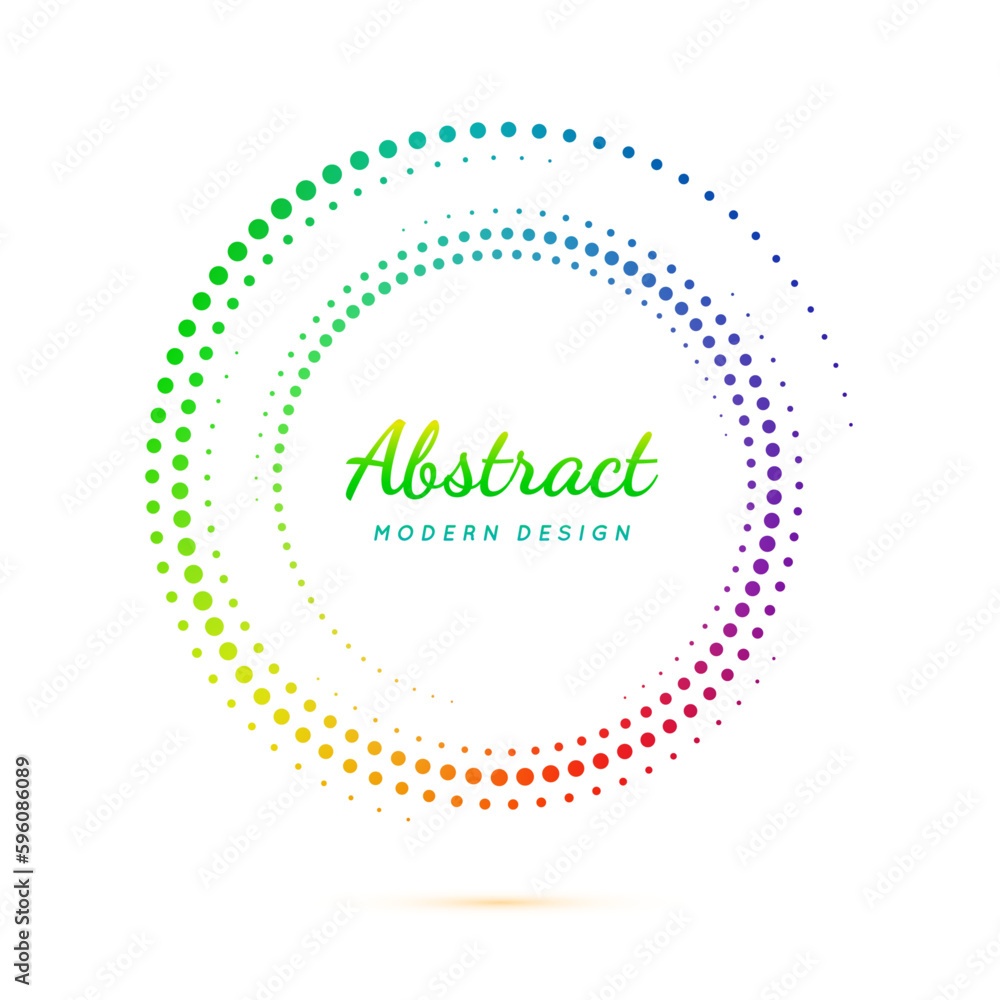 Poster circle dot pattern. faded rainbow color circular. halftone dots frames. fading gradient spiral. irid