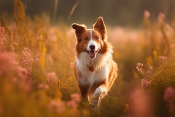 A dog running through a field of flowers Generative AI