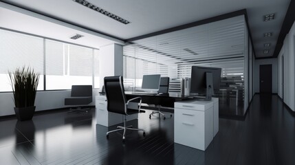A minimalist office space with a monochromatic design. Generative AI