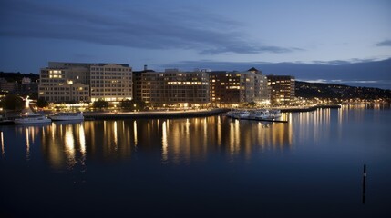 Bustling waterfront and skyscraper buildings.  Business concept. Generative AI