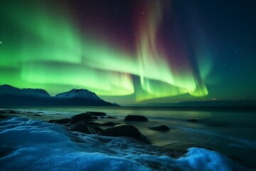 Fototapeta na wymiar Ice-cold aurora borealis. Generative AI