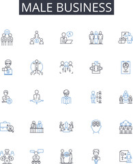 Male business line icons collection. Masculine enterprise, Men's commerce, Gentlemen's industry, Blokes' sector, Guys' dealings, Manly trade, Masculine economy vector and linear illustration. Gents