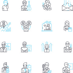 Vocation Calling linear icons set. Purpose, Passion, Fulfillment, Mission, Guidance, Direction, Destiny line vector and concept signs. Inspiration,Conviction,Clarity outline illustrations