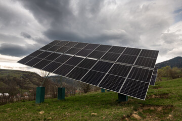 
Solar panels for generating electricity in the mountains of the Carpathians, Ukraine, technology and business, saving resources and the environment
