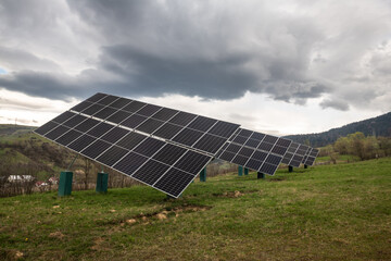 
Solar panels for generating electricity in the mountains of the Carpathians, Ukraine, technology...
