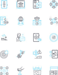 Company proceeds linear icons set. Profits, Revenue, Income, Earnings, Gains, Sales, Returns line vector and concept signs. Proceeds,Profitability,Cashflow outline illustrations