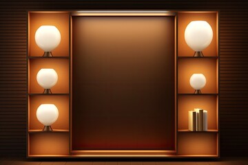 cozy bookshelf with a lamp and books. Generative AI