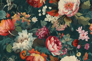 Floral wallpaper bold contrast and beautiful texture, background. AI generated, human enhanced - obrazy, fototapety, plakaty