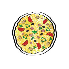 colorful Pizza with black outline, vector illustration