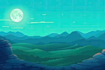 serene mountain landscape with a glowing full moon. Generative AI