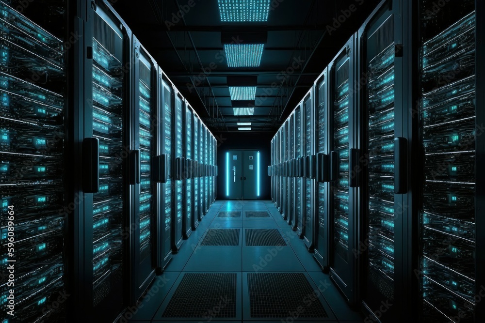 Aufkleber modern data center with computer servers. ai generated, human enhanced.