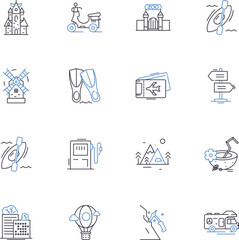 Trip advisors line icons collection. Reviews, Ratings, Recommendations, Travel, Destination, Accommodation, Experience vector and linear illustration. Opinion,Feedback,Guide outline signs set