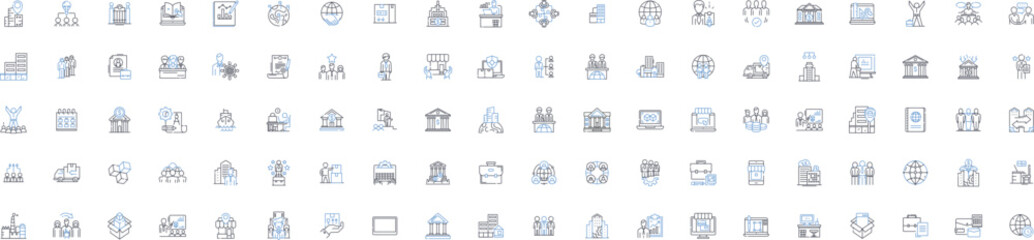 Business structure line icons collection. Corporation, Partnership, Sole proprietorship, LLC, Franchise, Limited partnership, Joint venture vector and linear illustration. Subsidiary,Holding company