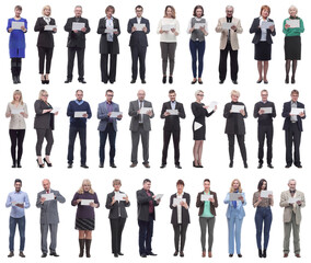 Fototapeta premium group of people holding tablet and looking into it