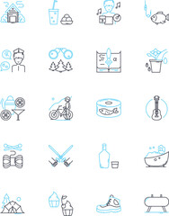 Fun fair linear icons set. Carousel, Ferris wheel, Rollercoaster, Funhouse, Bumper cars, Candy-floss, Popcorn line vector and concept signs. Games,Arcade,Thrillrides outline illustrations