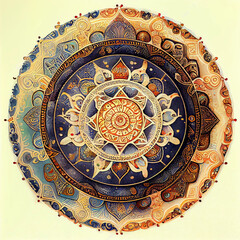 An intricate mandala, a spiritual and symbolic representation of the universe in Hindu and Buddhist traditions, watercolor style Generative AI