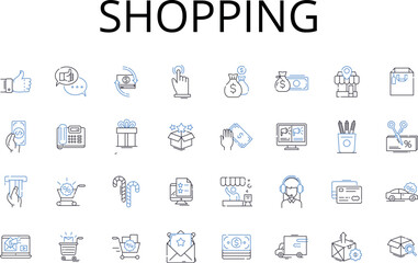 Shopping line icons collection. Retail therapy, Buying spree, Consumer culture, Retail therapy, Splurging spree, Bargain hunting, Retail excursion vector and linear illustration. Purchasing trip