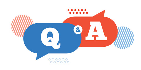 Question and answer line icon designed as faq outline symbol with q and a letter in thin black line, solid, and blue and yellow speak bubble. - obrazy, fototapety, plakaty