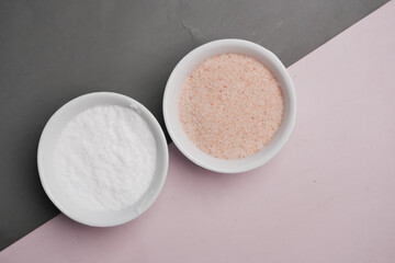 comparing Raw whole dried pink Himalayan salt with white salt 
