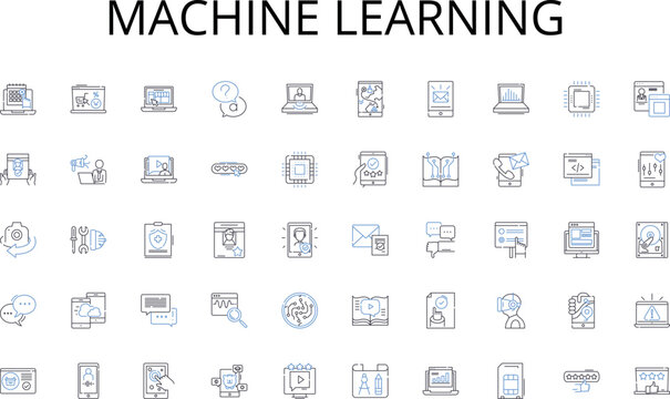 machine learning line icons collection. Green, Mow, Grass, Cut, Irrigation, Fertilize, Turf vector and linear illustration. Landscaping,Weeds,Sprinklers outline signs set