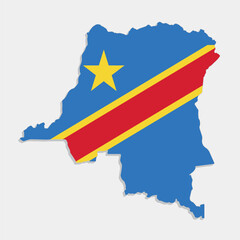 democratic republic of the congo map with flag on gray background