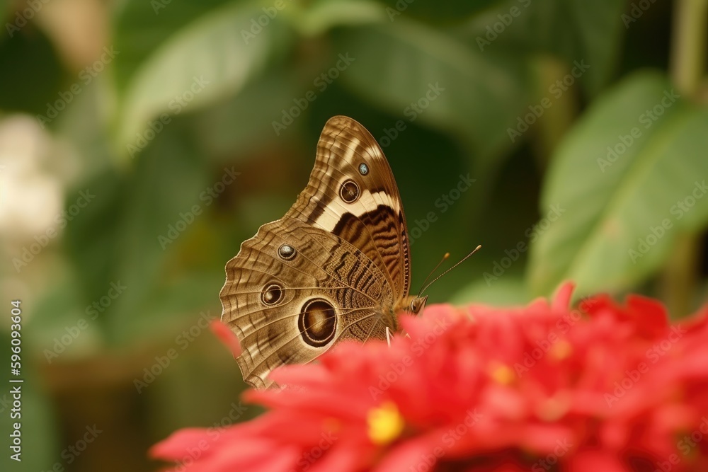 Poster colorful butterfly resting on a vibrant flower. Generative AI