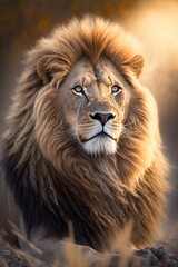 Porträt eines stolzen Löwen mit verschwommenen Hintergrund. Generativ KI